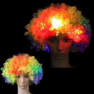 LED Flashing Clown Accessories Quirky Promotional Diwali Party Supplies Glowing Fan Headgear Hats Afro Style Hairdo Wig