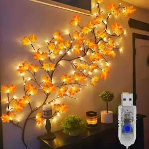 LED Flexible Plastic String Lights Remote Control Photo Styling Featuring Leaves Flowers Perfect Romantic Wall Mounted Decor