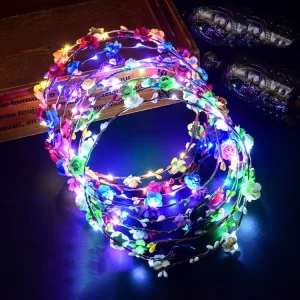 LED Flower Headband, Glowing Foam Rose Wreath, Crown, Carnival Party Headpiece, Holiday, Birthday, Wedding, Beach Photo Props