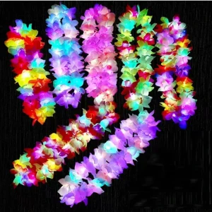 LED Flower Necklace LED Light Up Hawaiian Leis Glow Flower Necklace Rainbow Tropical Beach Party Carnival Decorations