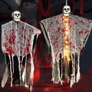 LED Halloween Decorations Outdoor Indoor Scary Hanging Ghosts Halloween Grim Reaper Skeleton Scary Party Decorations