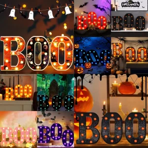 LED Halloween Decorative Letter Lights BOO Glowing Sign Spooky Atmosphere Setup Party Props Festive Lighting Decorative Lights