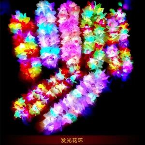 LED Hawaiian Leis Light up Flower Necklace Luau Rainbow Tropical Hawaiian Beach Party Carnival Decorations Party Decorations
