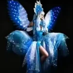 LED Ice Queen Costume with Light-Up Wings & Crown Blue Fairy Princess Dress for Halloween Carnival Stage Performance