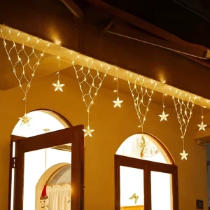 LED Ice Stripe Five Pointed Star Christmas Net Light Low Voltage Remote Control Solar IP44 Outdoor Starry Sky Decoration