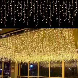 LED Icicle Christmas Decorative Fairy String Lights 8 Modes Plug-in Twinkle Curtain Light for Outdoor Decor