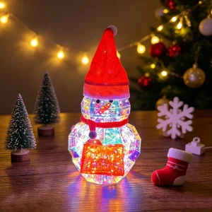 LED Illuminated Snowman Decoration Iridescent 3D Geometric USB Powered Holiday Lights Eco-friendly Christmas Tabletop Lighting