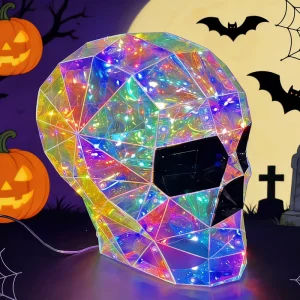 LED Iridescent Halloween Skull Light Prismatic Holographic Skull Decor Luminous Skeletons Head for Haunted House Party Props