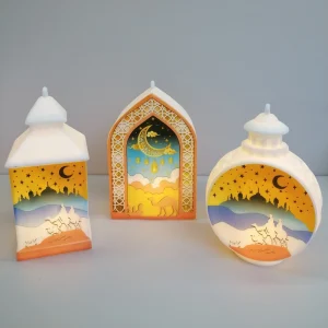 LED Lantern Ramadan Eid Mubarak Festival Decorations Camel Pattern Star Moon Design White Flameless Hanging Made Plastic