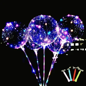 LED Light Bobo Balloons Sticks 10 Packs Flashing Handles 20 Inches Bubble 70 cm Sticks Birthday Party Decoration Diwali Easter
