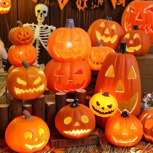 LED Light Up Artificial Multi-Shape Pumpkin Head Plastic Portable LED Lanterns Halloween Party Decorations