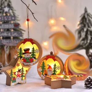 LED Light-Up Wooden Christmas Hanging Decor for Christmas Tree