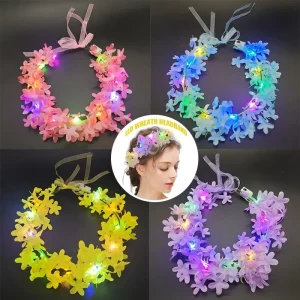 LED Light up Flower Wreath Glow Garland Hairband LED Hawaiian Lei Headband Flower Crown Wreath Birthday Wedding Party Supplies