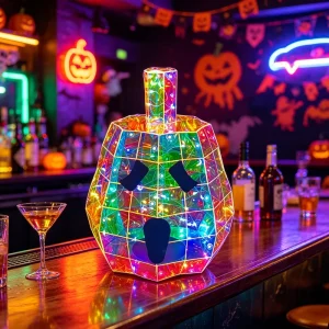 LED Light up USB Powered Eco friendly Modern Halloween Pumpkin Decor Prismatic Iridescent Jack o lantern Figure Home Decorations