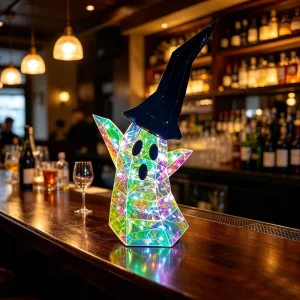LED Lighted Halloween Ghost Prismatic Holographic Ghost Decor Spooky Party Supplies Luminous Halloween Props Lighting
