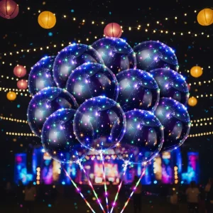 LED Lighted Plastic Balloons 20″ Bulk Pack Clear Blue Flashing Glow Non-Toxic Durable Christmas New Year Birthday Wedding Easter