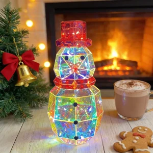 LED Lighting Holographic Iridescent Christmas Snowman Figurine Traditional Xmas Luminous Decorative Gift for Home Party Supplies