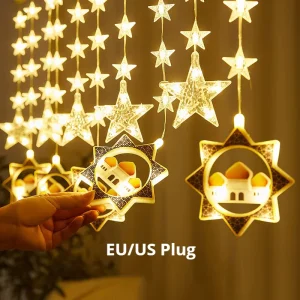 LED Lights for Muslim Festival 10 Hanging Painted Palace Castle String Curtain Moon Star IP44 Eid Mubarak Decor
