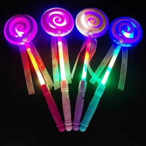 LED Lollipop Glow Wand Flashing Light up Fairy Stick With Ribbon Bow Custom Logo Kids Birthday Party Luminous Toy