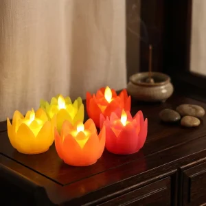 LED Lotus Electronic Candle Plastic Smoke Free and Safe Night Light Lantern Festival Halloween Ramadan Prayer Celebration Party