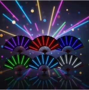 LED Luminous Plastic 10-Inch Jewelry Folding Fan Talent Performance Props for Disco Party