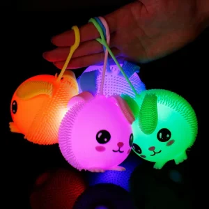 LED Luminous Squeeze Rabbit Ball Toys Stretch Decompression Vent Fidget Toy Cute Light up Rabbit for Kids Gift Event Party Decor