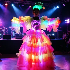 LED Luminous Tulle Tiered Samba Dress for Brazilian Carnival Parade Rave Festival Stage Show Nightclub Ball Performance Costume