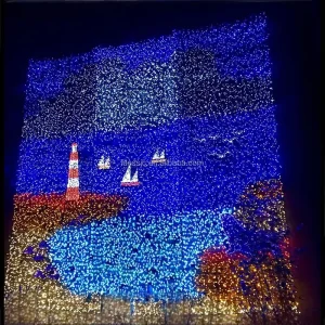 LED Nautical Lighthouse Sailboat Light Mural for Winter Festival Drive Thru Light Trails