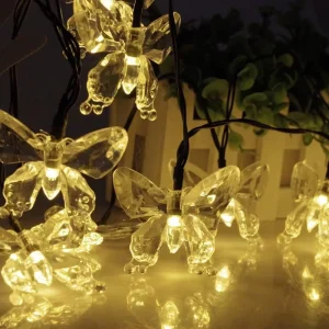 LED Outdoor Fairy Solar Lights Warm White IP44 Rated Butterfly Design 5m Decorative Holiday Garden Light Strings for Christmas
