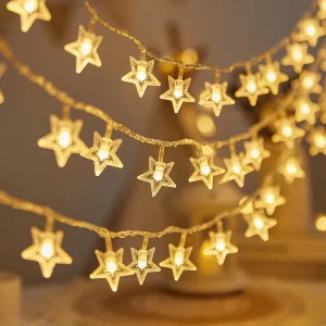 LED Plastic Small Colored Star Lights IP44 Indoor Outdoor Holiday Decoration Christmas New Year Rechargeable Solar Dimmable