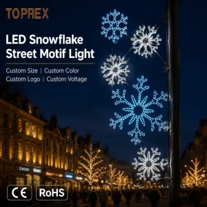 LED Pole Motif Town Center 2D Wireframe Snowflake Design Anti rust Aluminum Frame CE ROHS SAA Certified Energy Efficient