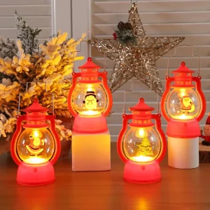 LED Pony Lantern Christmas Snowman Santa Claus Decorative Hanging Night Light for Christmas Tree Holiday Party Home Decor