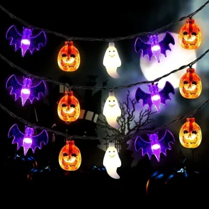 LED Pumpkin Ghost Spider Mummy Halloween String Lights With RGB Colors & IP44 Rating For Outdoor Decoration