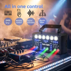 LED RGB Metal Decorative Lights 27 Eye DJ Disco Light Remote Sound Activated DMX 512 Indoor Festival Holiday Decorations