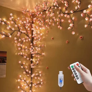 LED Red Peach Blossoms Cherry Blossoms Willow Vine Lights for Christmas Wall Decoration with Tree Branches
