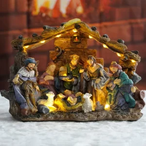 LED Resin Crafts Creative Fashion Nativity Manger Notre Dame Mary Statue Religious Series Home Decoration