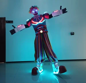LED Robot Clown Costume with Battery Printed Stage Performance Suit for Party and Event Props Flamenco Wear Compatible