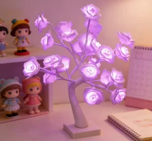 LED Rose Tree Light Battery Powered 24 LED Table Lamp for Bedroom Wedding Party Christmas Valentine Day Home Room Decor Lighting