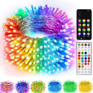 LED Smart Christmas String Lights Remote App Control RGB Color Changing IP44 Waterproof Dimmable Outdoor Lights Decor