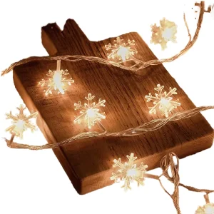 LED Snowflake Fairy Lights Battery Operated Indoor Outdoor String Lights for Bedroom Christmas Party IP44 Plastic for Indoor