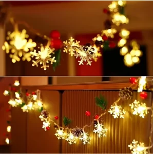 LED Snowflake String Light Battery Operated Warm White Fairy Lamp for Indoor Bedroom Home Christmas Tree Decoration