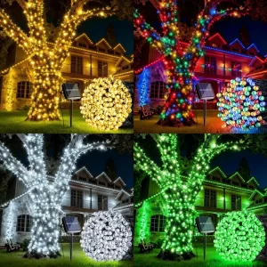 LED Solar String Lights Outdoor Fairy Lights Garden Courtyard Tree Wedding Christmas Halloween Festive Lights Decorative Light