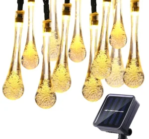 LED Solar Water Drop Shape Garland String Lights Christmas Fairy for Outdoor Holiday Wedding Xmas Party Home Events Decoration