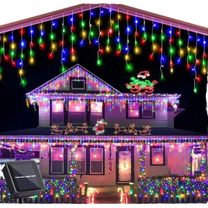 LED Solar Waterfall Light String 5.5M Outdoor Waterproof IP65 Fairy Tale Colored Christmas Day Lights for Parties