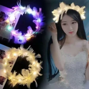 LED Waterproof Plastic Flower Wreath Light Feather Wreathes Wedding Floral Headpiece Luminous Headband Birthday Party Supplies