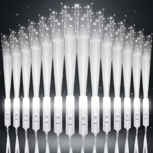 LED White Fiber Optic Wands 3 Light Modes Magic Long Flashing Sparklers for Birthday Wedding Ramadan and Graduation
