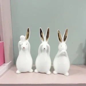 LEIXIN Three Cute Little Bunnies Figurines White Ceramic Easter Rabbit Ornament 7.5cm Adult No See No Hear No Speak Customized