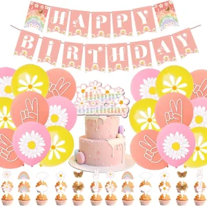 LEMON Daisy Birthday Party Supplies Happy Birthday Banner Cupcake Toppers Balloons Globos Kids Birthday Party Decoration