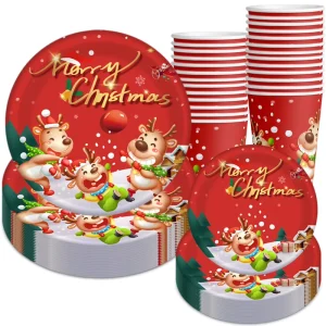 LM375 Disposable Paper Plate Knife Fork Spoon Set for Christmas Holiday Decoration Customized Logo