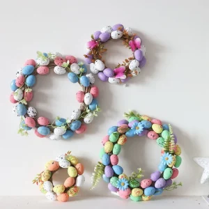 LO 1242 Bulk Colorful Mini Easter Egg Wreath Hanging Ornament Foam Egg Small Wreath for Easter Decorative